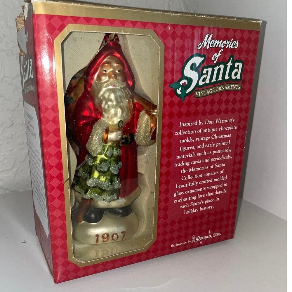 NEW Vintage 1907 Sinterklass Memories of Santa Glass Ornament 2000 by Roman, Inc